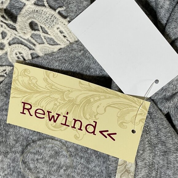 New Rewind Top Grey Cream Lace Shoulder Front Twist Size L Large - Picture 6 of 9